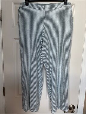 Talbots Green and White Striped Wide-Leg Pants